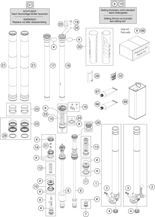 Náhled schématu FRONT FORK DISASSEMBLED