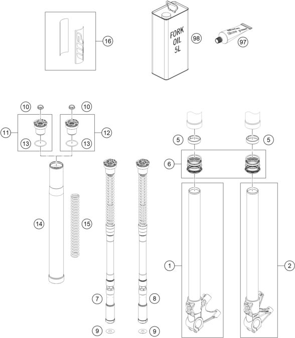 Náhled schématu FRONT FORK DISASSEMBLED