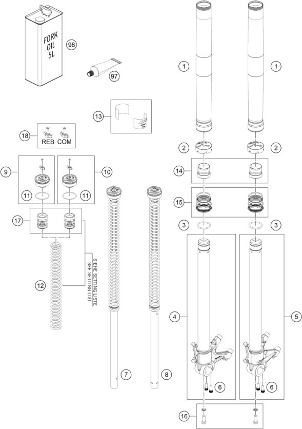 Náhled schématu FRONT FORK DISASSEMBLED