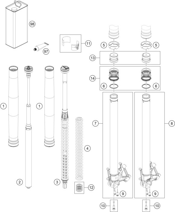 Náhled schématu FRONT FORK DISASSEMBLED