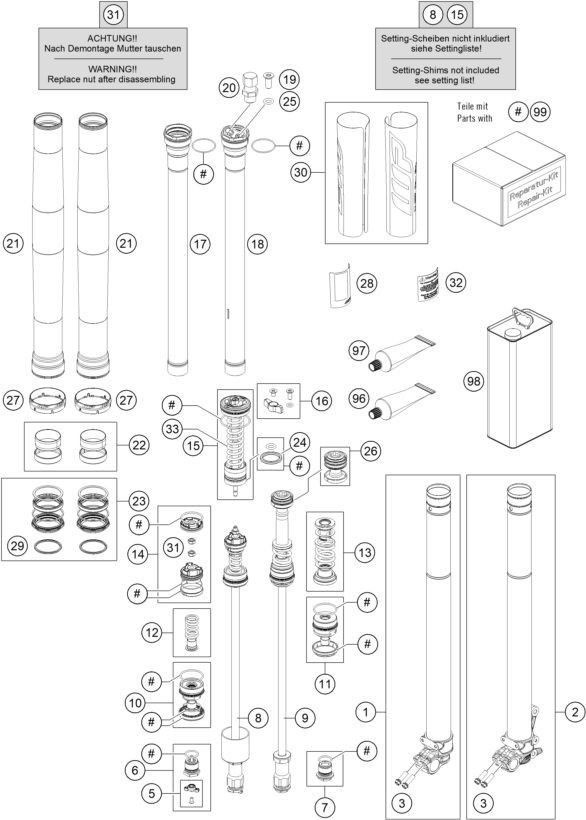 Náhled schématu FRONT FORK DISASSEMBLED