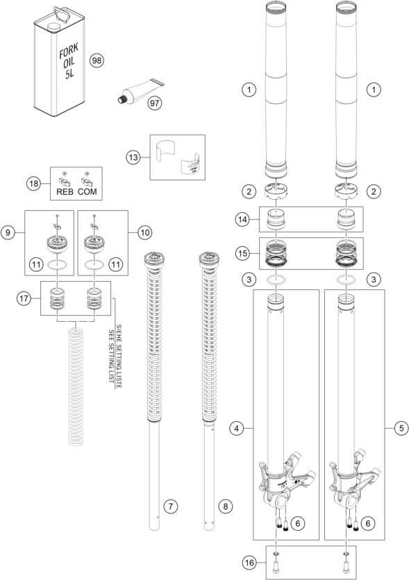 Náhled schématu FRONT FORK DISASSEMBLED