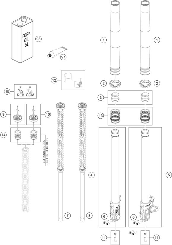 Náhled schématu FRONT FORK DISASSEMBLED