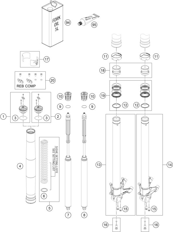 Náhled schématu FRONT FORK DISASSEMBLED