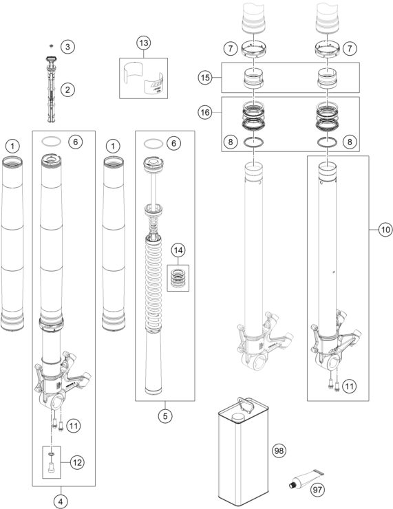 Náhled schématu FRONT FORK DISASSEMBLED
