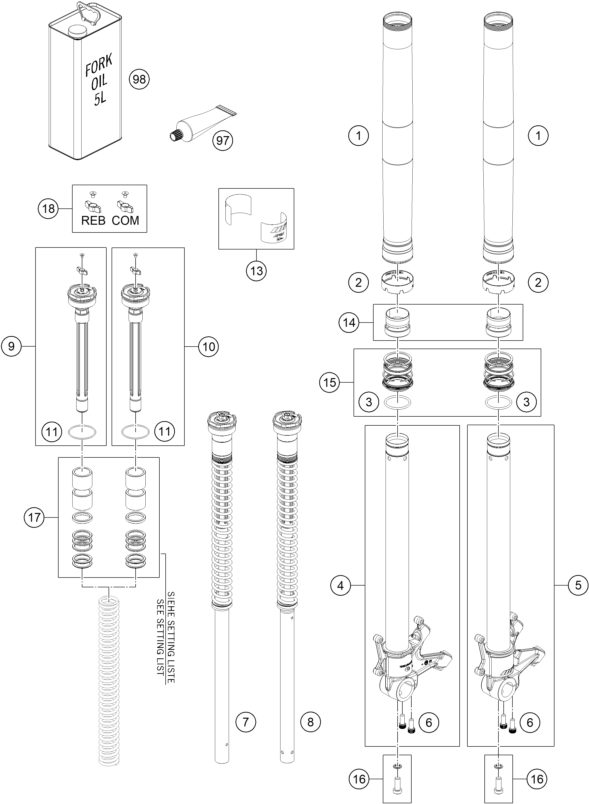 Náhled schématu FRONT FORK DISASSEMBLED