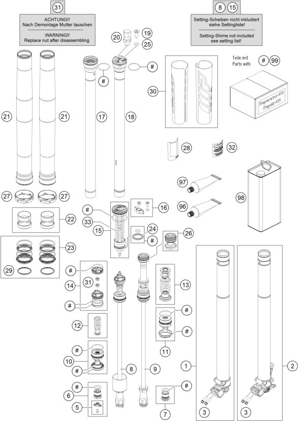 Náhled schématu FRONT FORK DISASSEMBLED