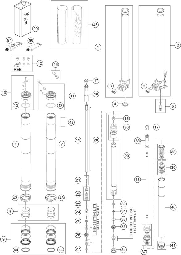 Náhled schématu FRONT FORK DISASSEMBLED