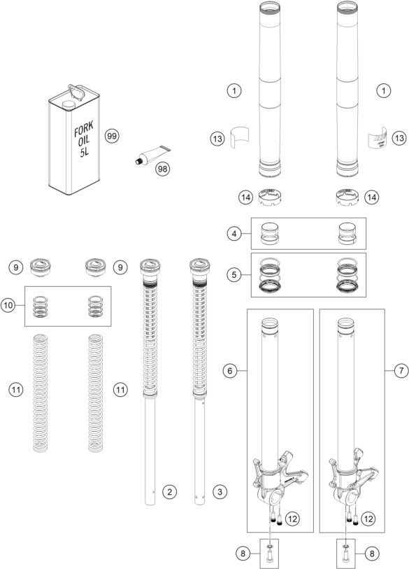 Náhled schématu FRONT FORK DISASSEMBLED