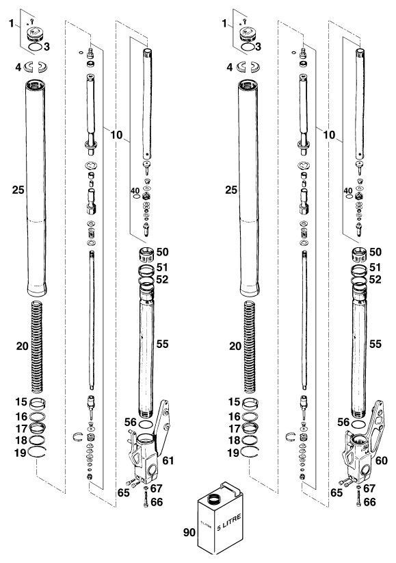 Náhled schématu FRONT FORK DISASSEMBLED