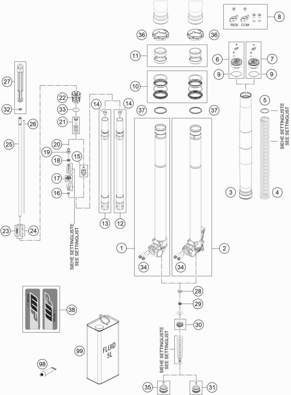 Náhled schématu FRONT FORK DISASSEMBLED