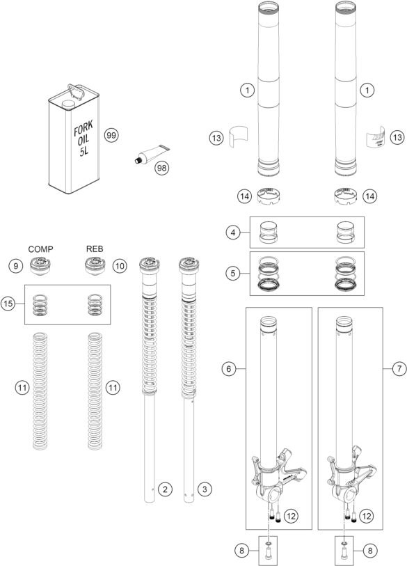 Náhled schématu FRONT FORK DISASSEMBLED