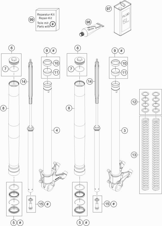 Náhled schématu FRONT FORK DISASSEMBLED