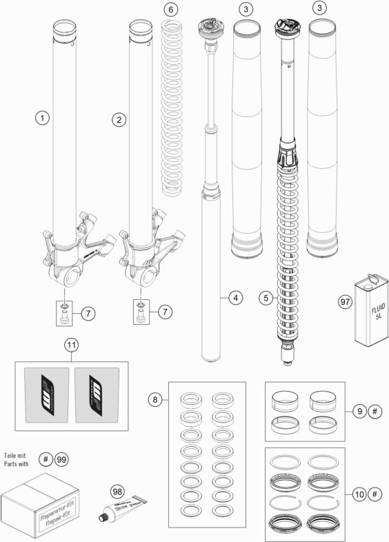 Náhled schématu FRONT FORK DISASSEMBLED
