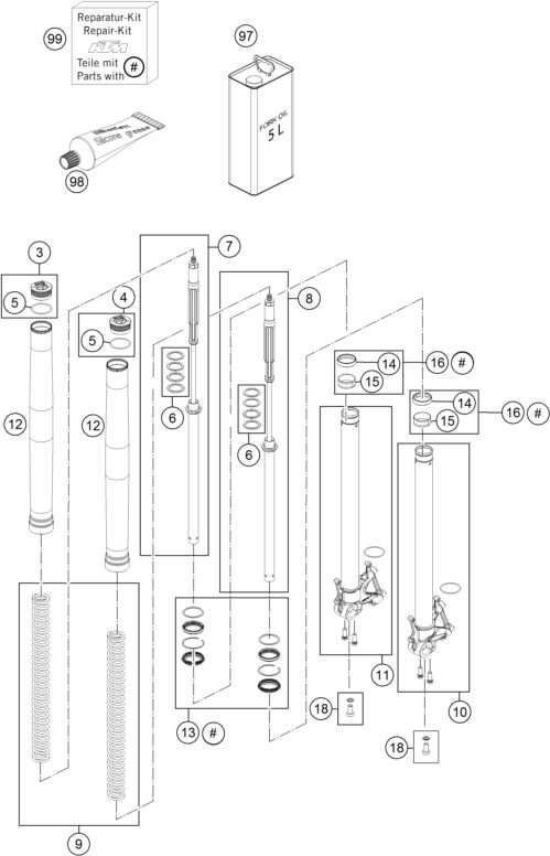 Náhled schématu FRONT FORK DISASSEMBLED