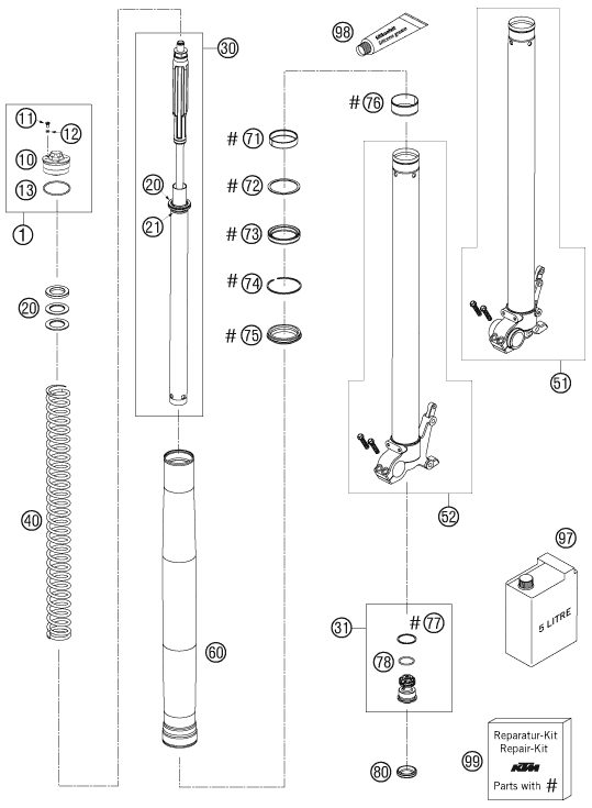 Náhled schématu FRONT FORK DISASSEMBLED