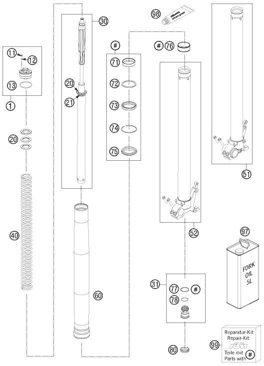 Náhled schématu FRONT FORK DISASSEMBLED