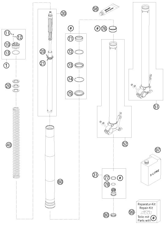 Náhled schématu FRONT FORK DISASSEMBLED