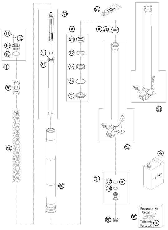 Náhled schématu FRONT FORK DISASSEMBLED