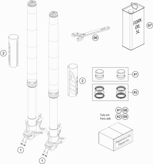 Náhled schématu FRONT FORK DISASSEMBLED