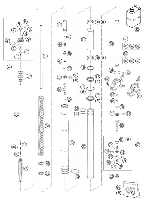 Náhled schématu FRONT FORK DISASSEMBLED