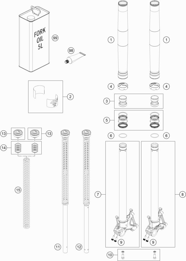 Náhled schématu FRONT FORK DISASSEMBLED