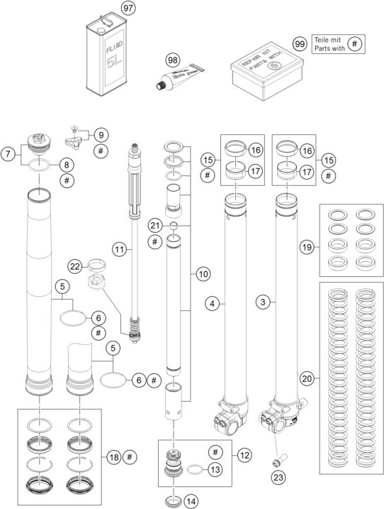 Náhled schématu FRONT FORK DISASSEMBLED