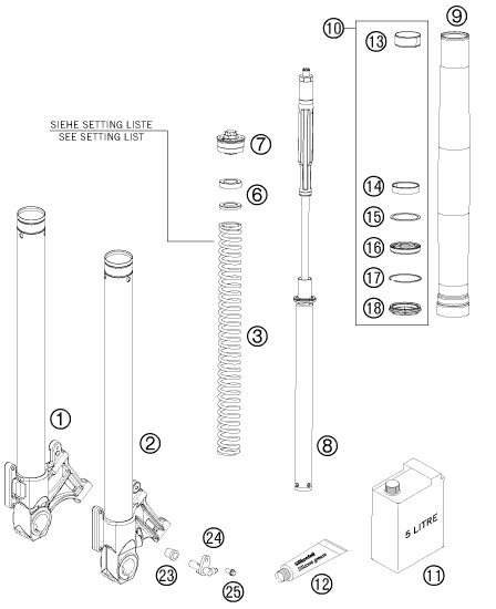 Náhled schématu FRONT FORK DISASSEMBLED