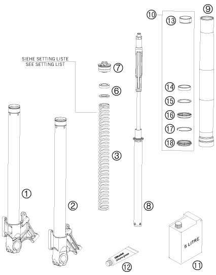 Náhled schématu FRONT FORK DISASSEMBLED