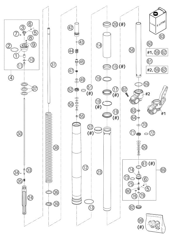 Náhled schématu FRONT FORK DISASSEMBLED