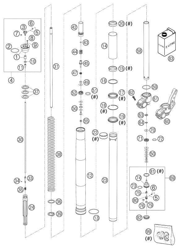 Náhled schématu FRONT FORK DISASSEMBLED