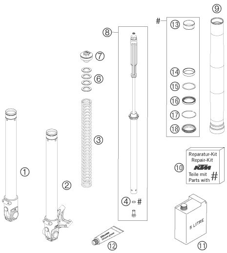 Náhled schématu FRONT FORK DISASSEMBLED