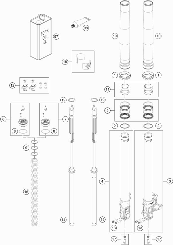 Náhled schématu FRONT FORK DISASSEMBLED