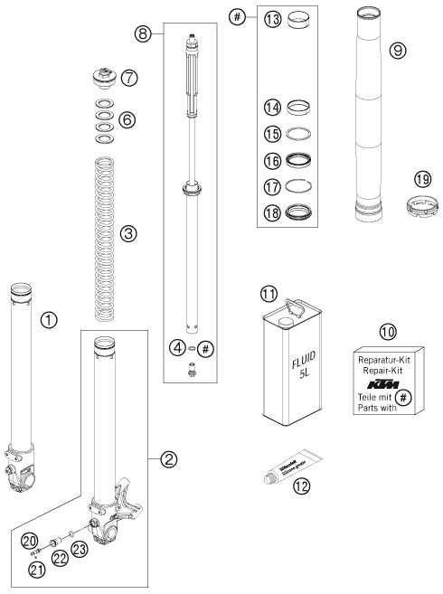 Náhled schématu FRONT FORK DISASSEMBLED