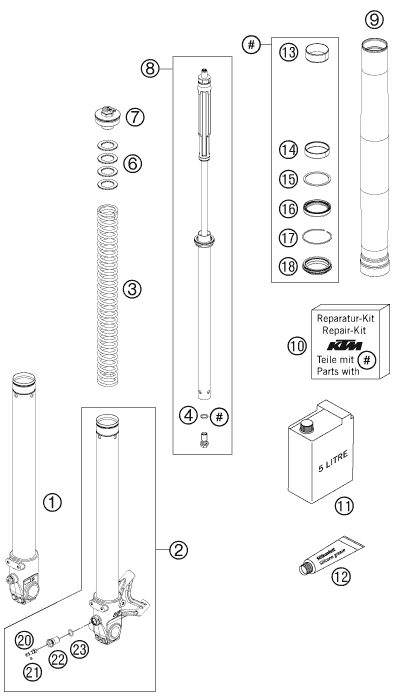 Náhled schématu FRONT FORK DISASSEMBLED