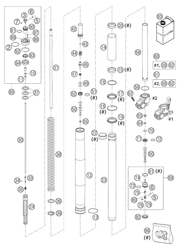 Náhled schématu FRONT FORK DISASSEMBLED