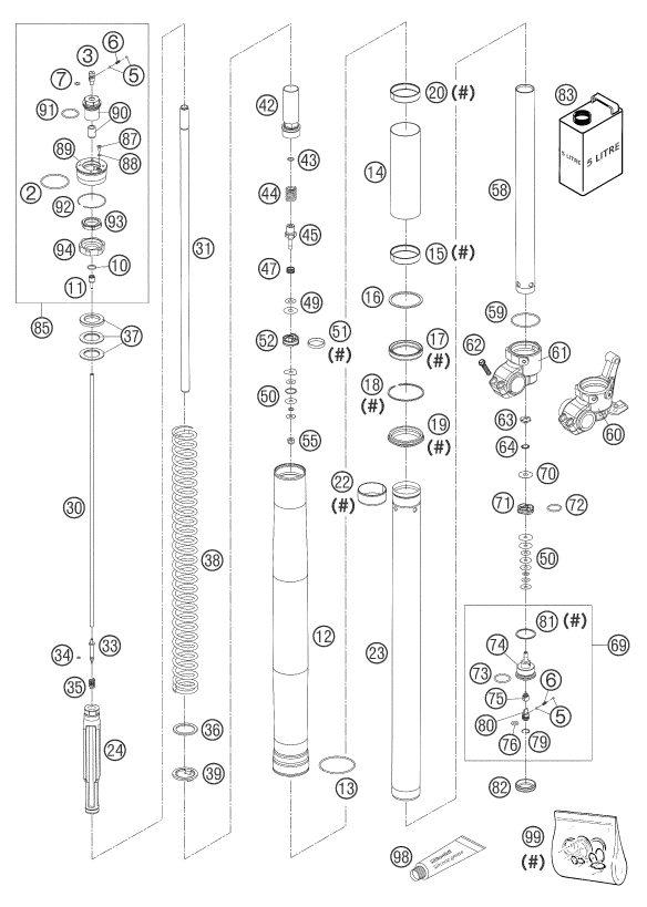 Náhled schématu FRONT FORK DISASSEMBLED