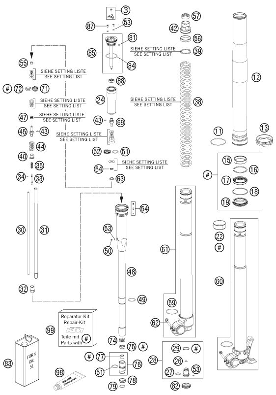 Náhled schématu FRONT FORK DISASSEMBLED