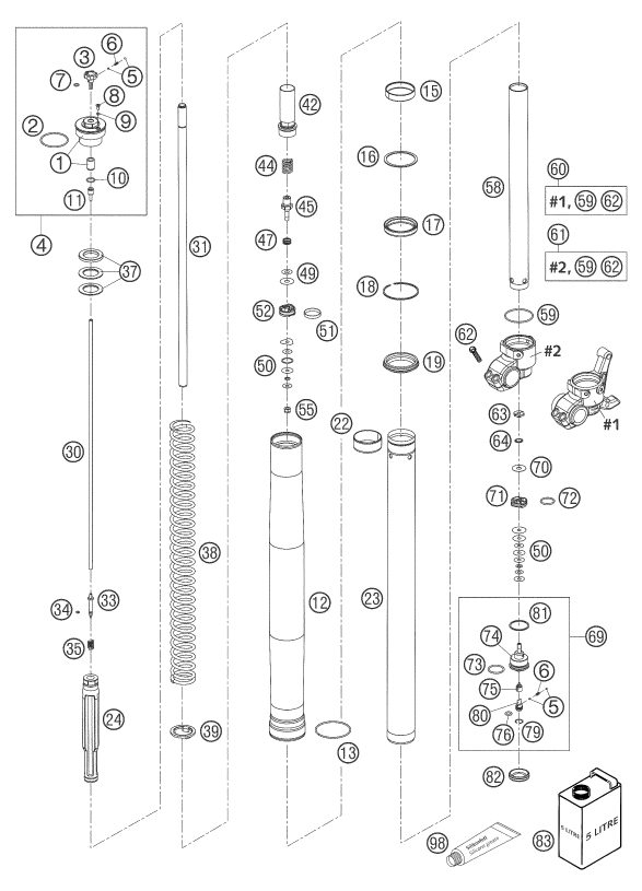 Náhled schématu FRONT FORK DISASSEMBLED