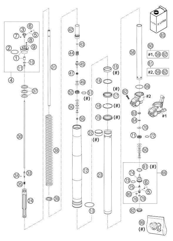 Náhled schématu FRONT FORK DISASSEMBLED