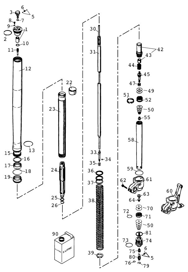 Náhled schématu FRONT FORK DISASSEMBLED
