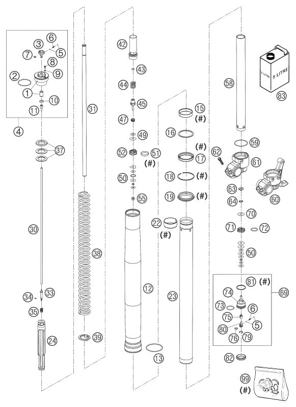 Náhled schématu FRONT FORK DISASSEMBLED